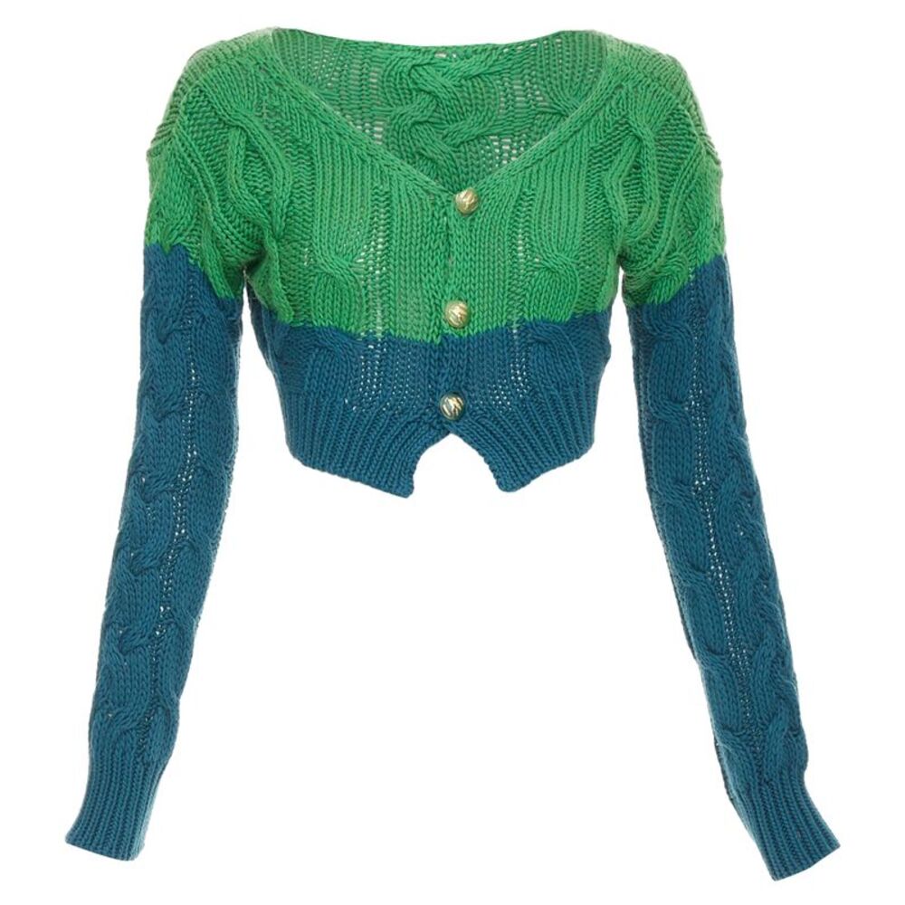 Etro bicolor mixed cable knit cropped cardigan